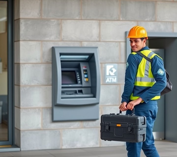 Field service team working on a self-service terminal
