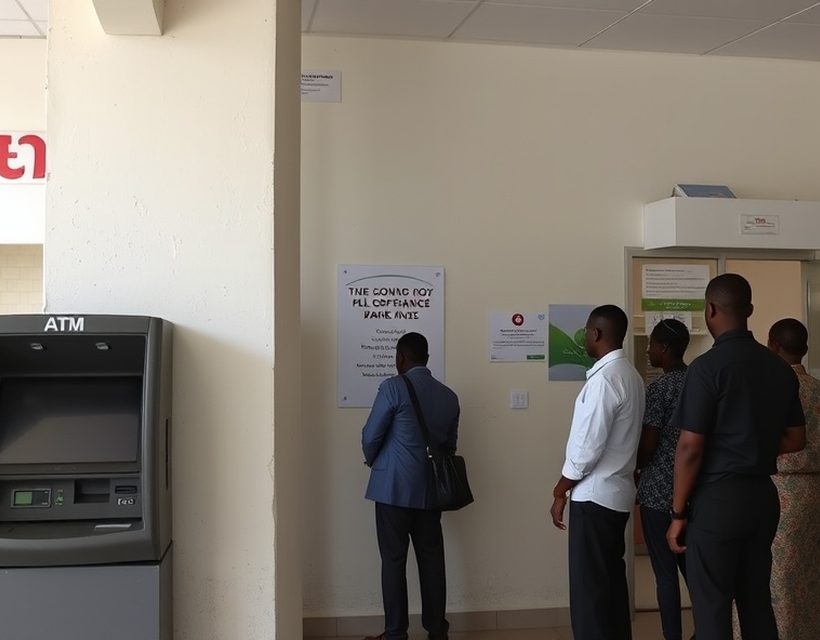 Before — Terminal out of service at peak hours: the wait moves to the teller desk.