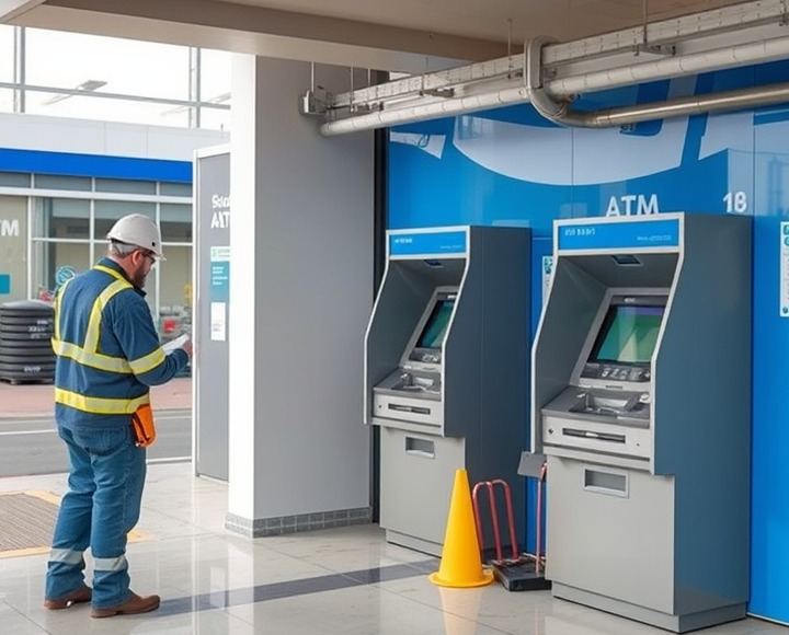 Technician carrying out maintenance on an ATM